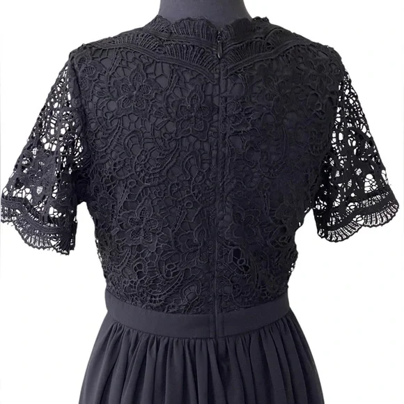 Lulus Black Scalloped Lace Top Short Dress Sz S Flowy Sheer Skirt Short Sleeves - Picture 11 of 15